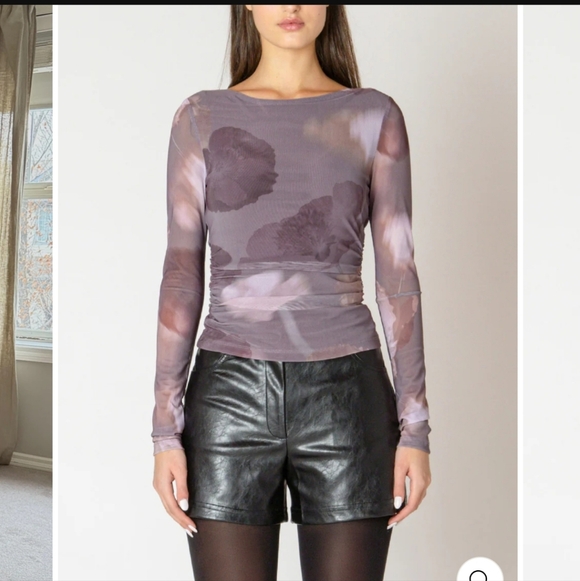 Black Tape_ Tops - BLACK TAPE Printed Mesh Long Sleeve Top in mauve floral.This BLACK TAPE Printe